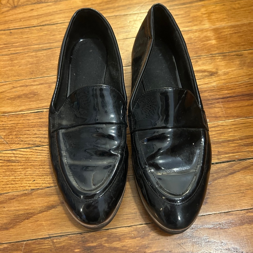 Black patent leather loafers